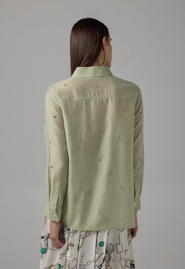 Choice Solid Crystal Embellished Shirt Mint