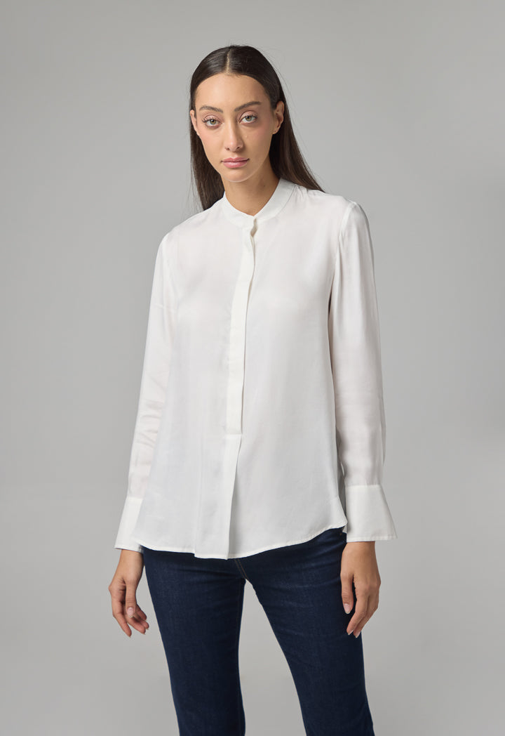 Choice Mandarin Collar Basic Shirt  Off White