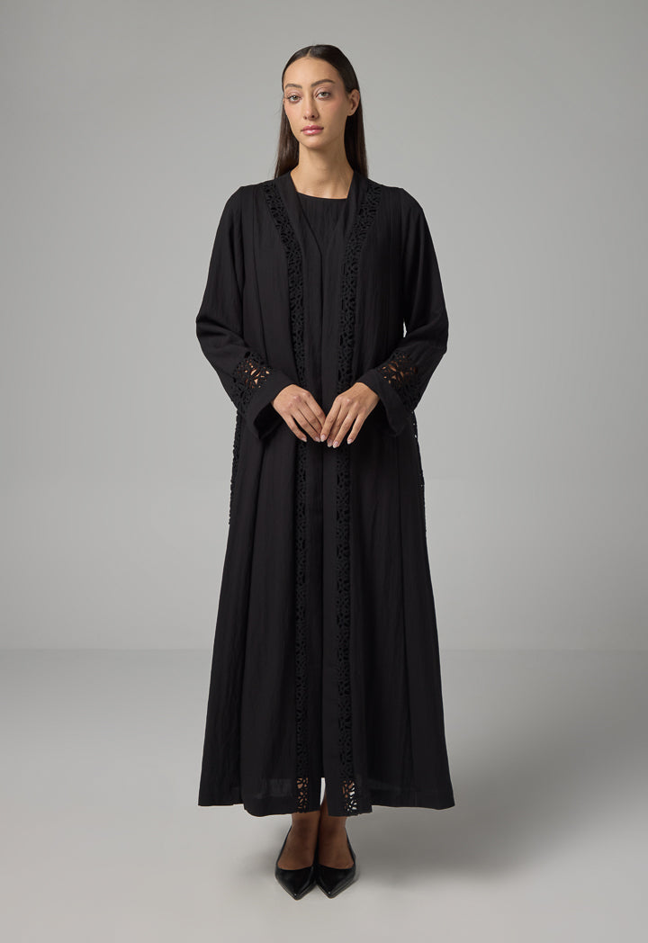 Choice Solid Schiffli Oversized Abaya Black