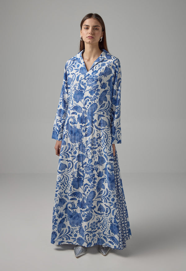 Choice Floral Printed Oversize Flared Dress Blue