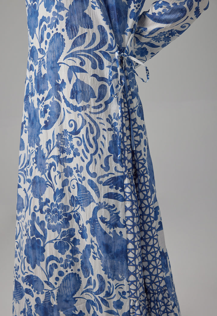 Choice Floral Printed Oversize Flared Dress Blue