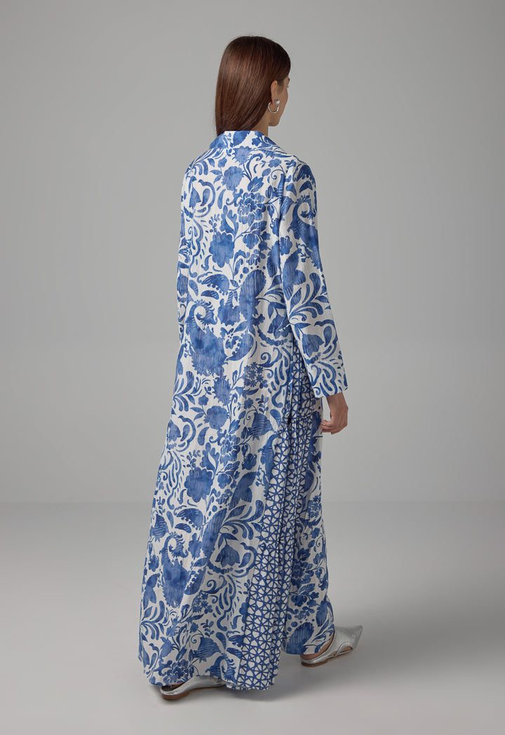 Choice Floral Printed Oversize Flared Dress Blue