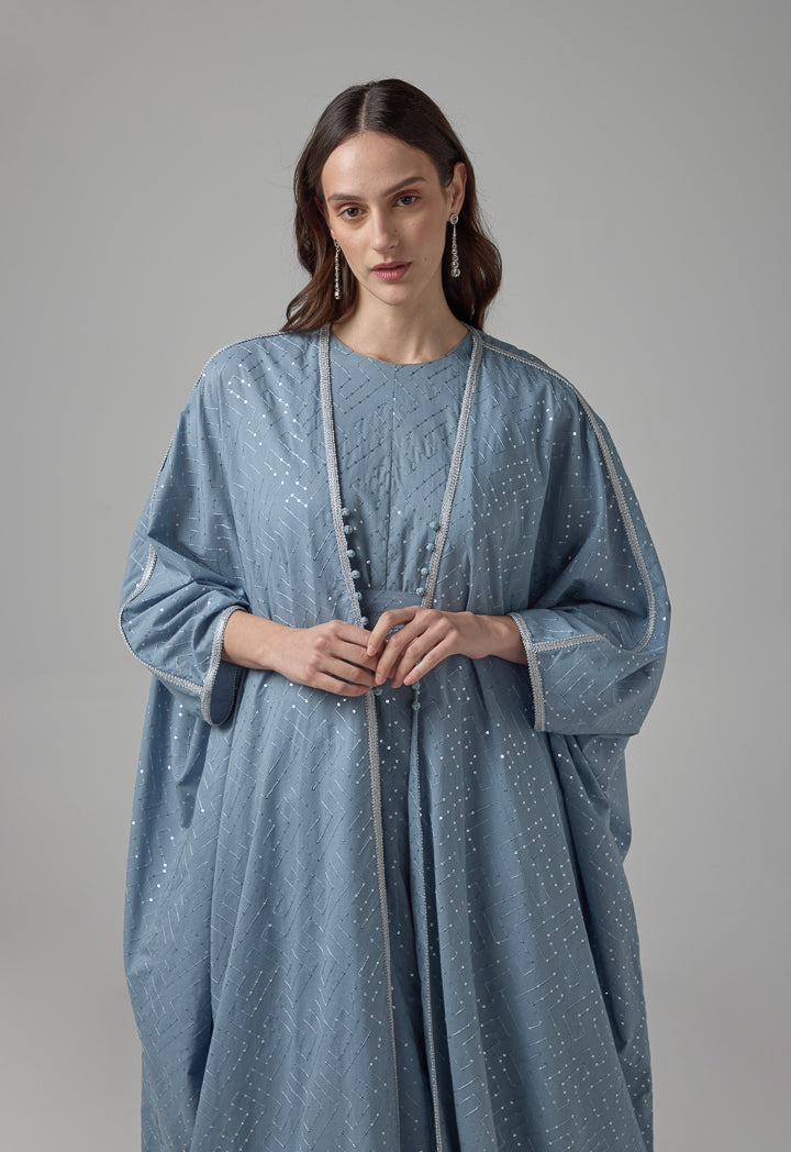 Choice Oversized Belted Sequin Maxi Abaya Blue