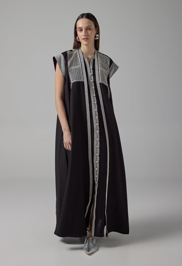 Choice Embroidered Contrast Belted Abaya Black