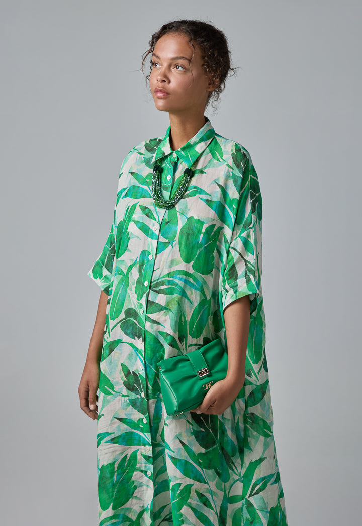 Choice All Over Floral Print Shirt Dress Green