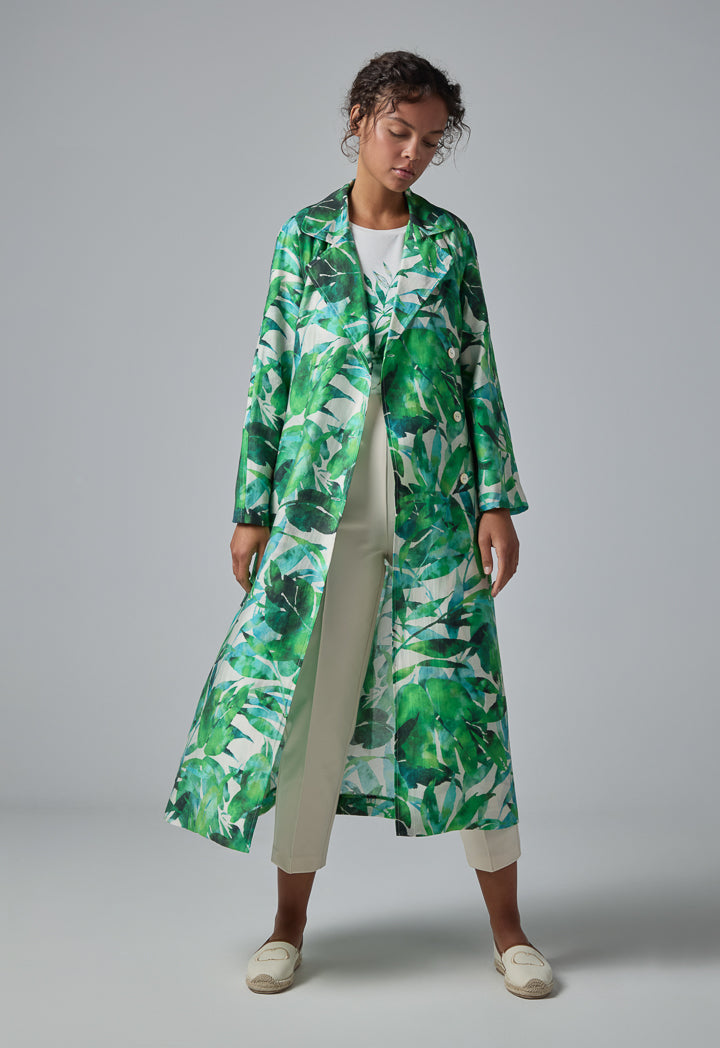 Choice Floral Print Belted Coat Green