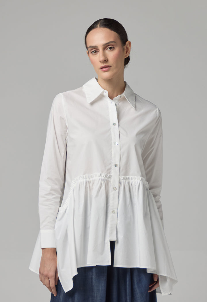 Choice Asymmetrical Hem Ruffle Shirt White