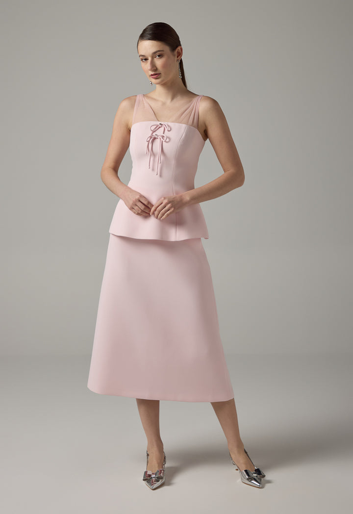 Choice Solid Tulle Bow-Detail Sleeveless Top Pink