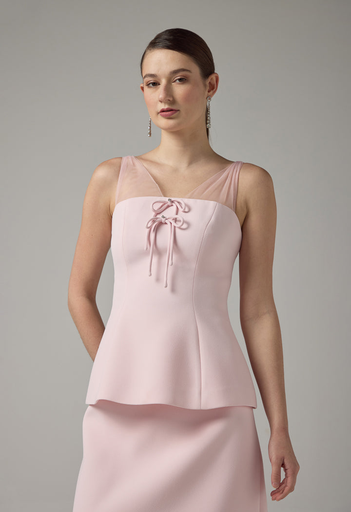 Choice Solid Tulle Bow-Detail Sleeveless Top Pink