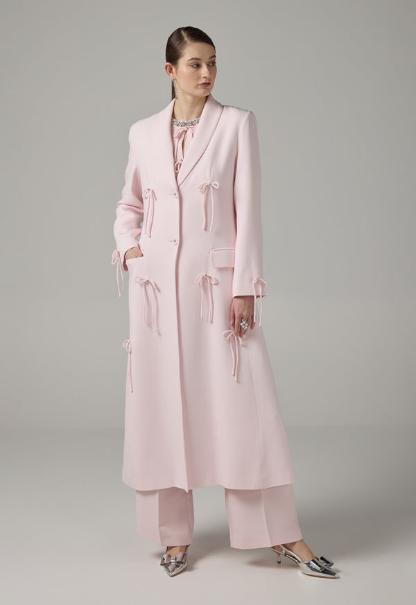 Choice Notched Collar Bow-Detail Coat Pink