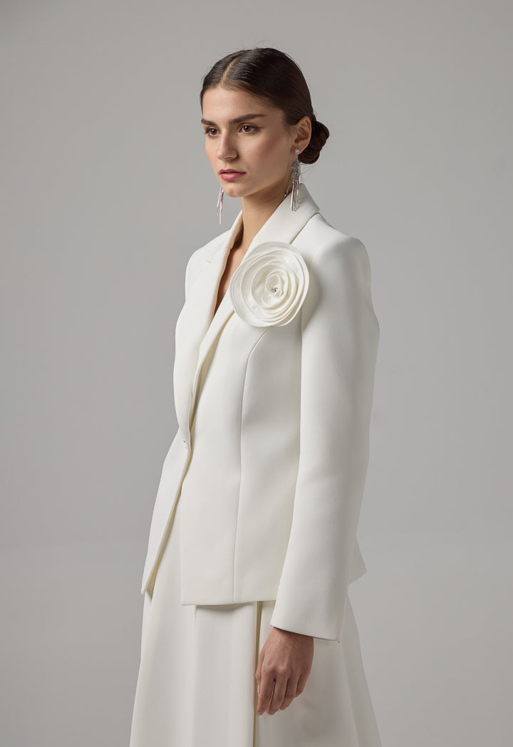 Choice Solid Single Breasted Blazer Off White