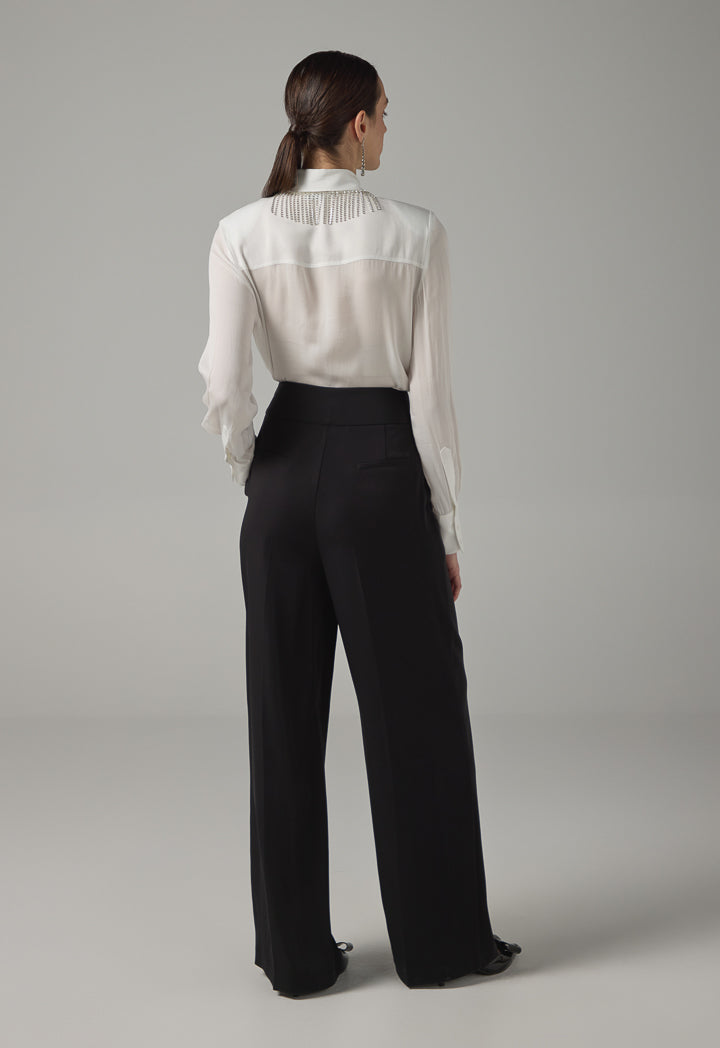 Choice Pin Tuck Wide Leg Basic Trousers Black