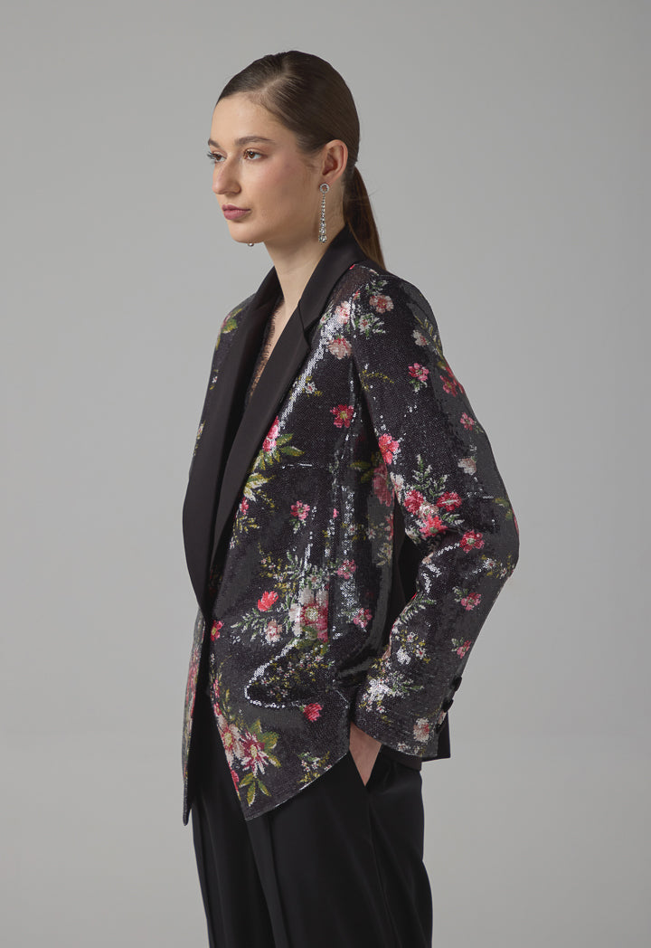 Choice Floral Printed Sequin Blazer Multi Color