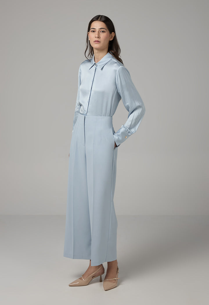 Choice Solid Wide Leg Trousers Blue