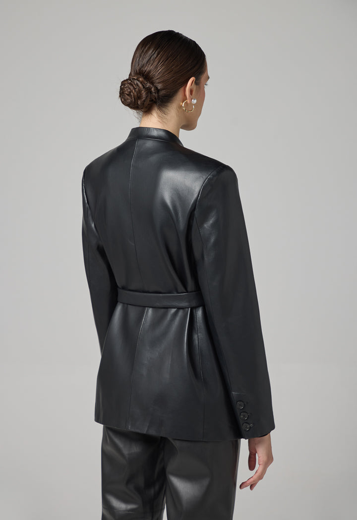 Choice Pu Leather Midi Jacket Black