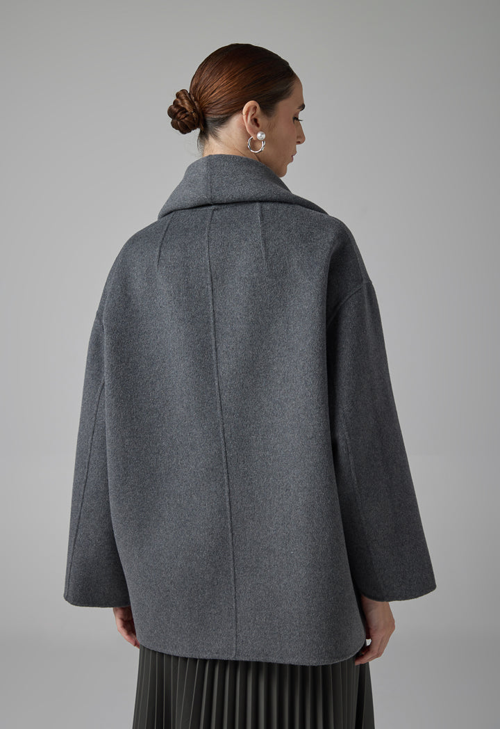 Choice Wool Jacket With Attached Scarf Grey