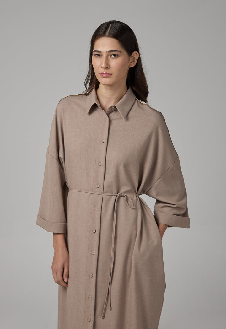 Choice Drop Shoulder Basic Shirt Dress Beige