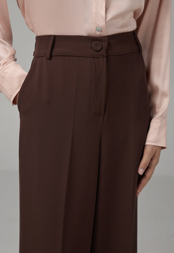 Choice Basic Straight Wide Leg Trousers Brown