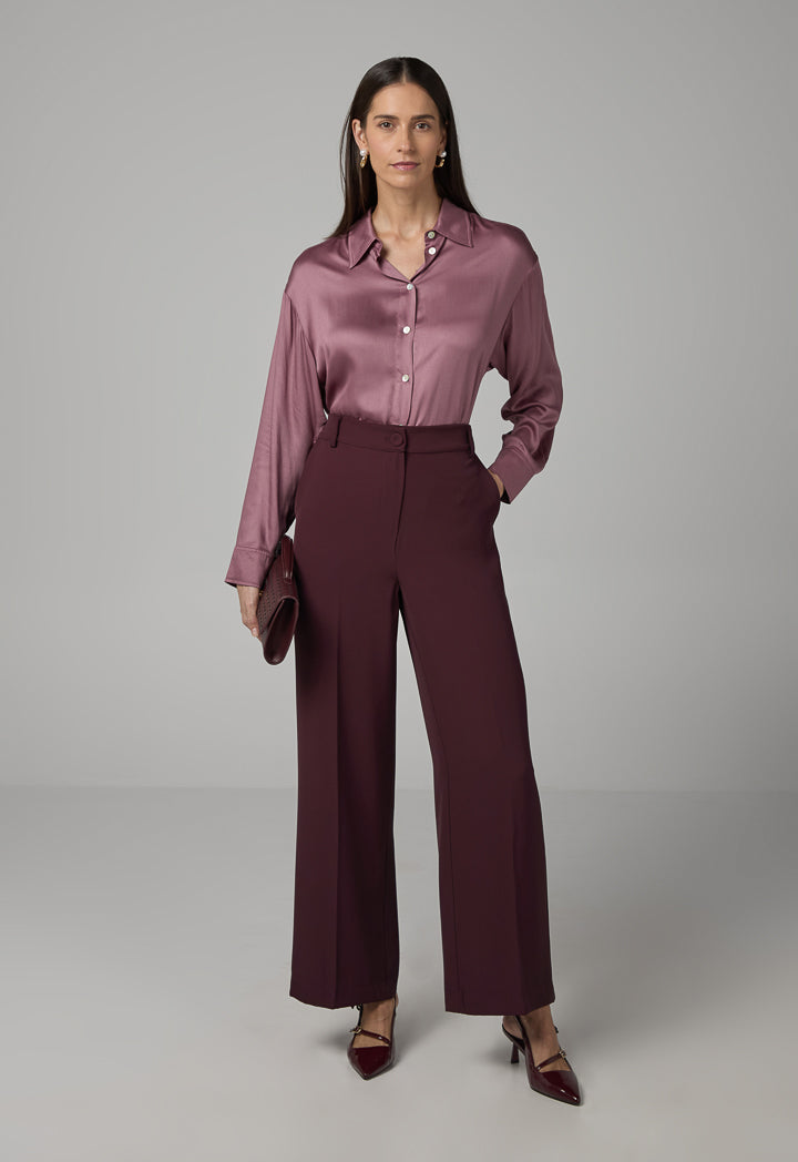 Choice Basic Straight Wide Leg Trousers Burgundy