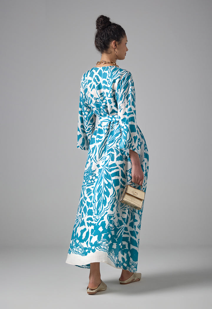 Choice Oversized Printed Belted Maxi Dress Teal