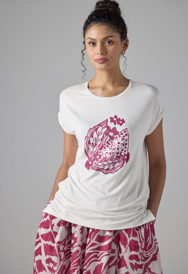 Choice Printed Motif Short Sleeves T-Shirt Burgundy/White