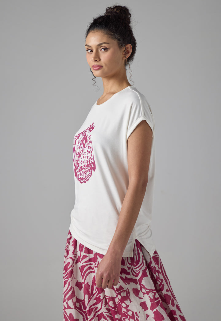 Choice Printed Motif Short Sleeves T-Shirt Burgundy/White