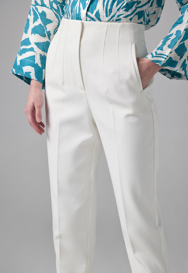 Choice Solid High-Waist Straight Leg Trousers Off White