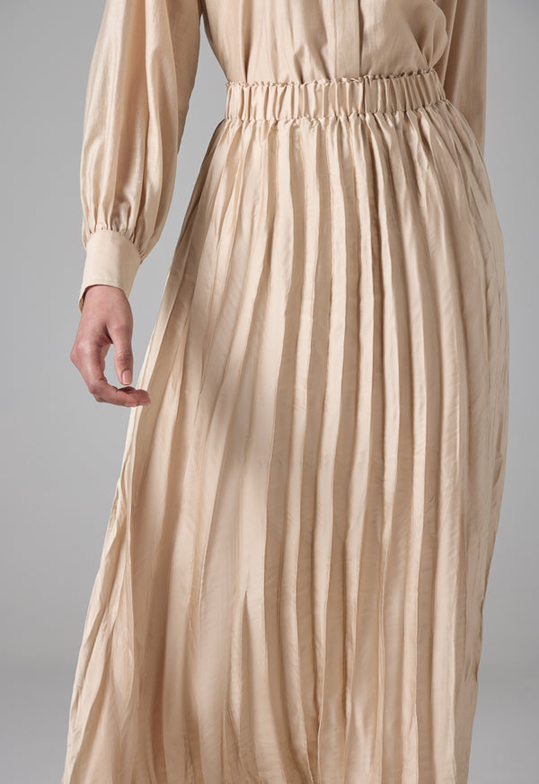 Choice Solid Pleated Skirt Beige