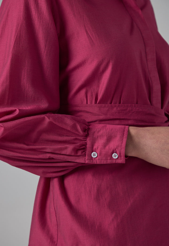 Choice Long Sleeve Basic Belted Shirt  Burgundy