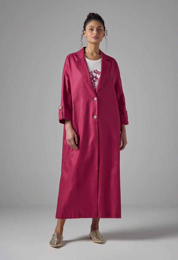 Choice Notched Collar Oversize Coat Burgundy