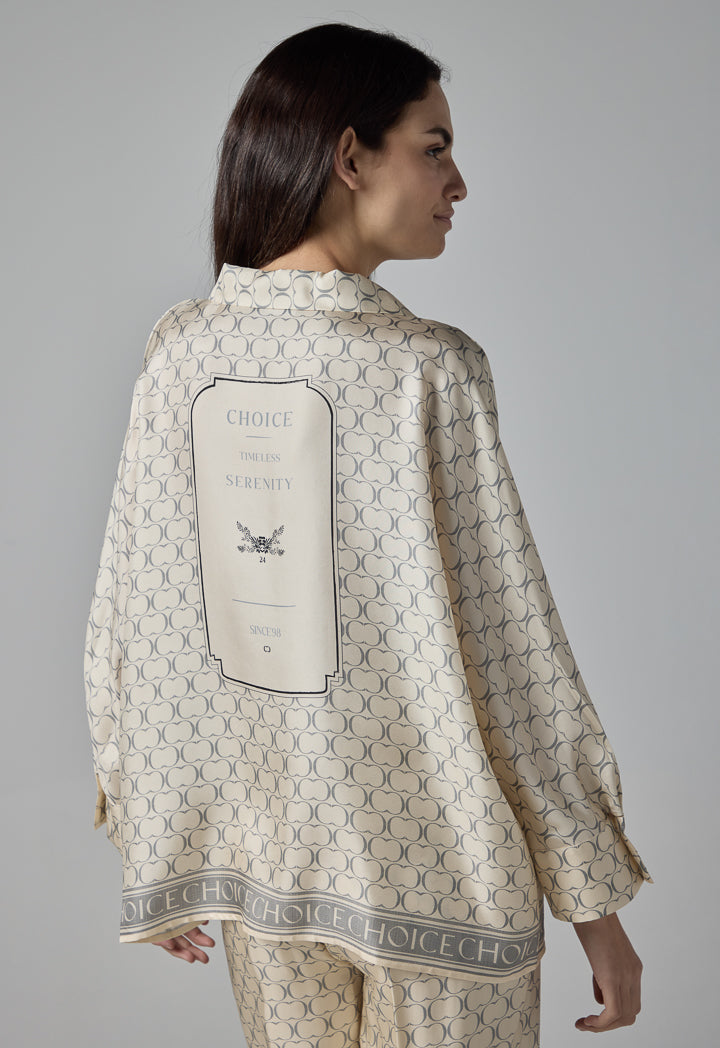 Choice Monogram Print Kimono Sleeves Shirt Beige