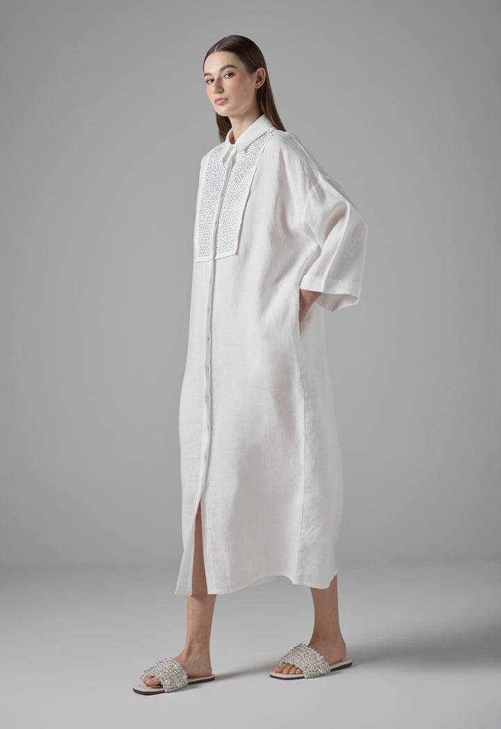 Choice Drop Shoulder Linen Shirt Dress Off White