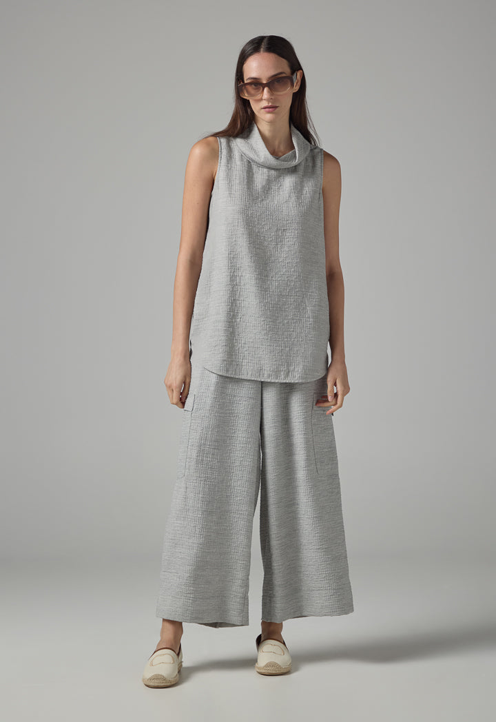 Choice Solid Sleeveless Textured Top Grey