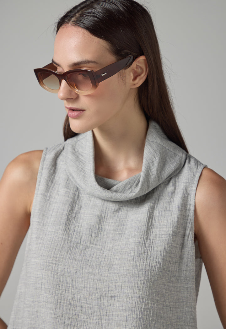 Choice Solid Sleeveless Textured Top Grey