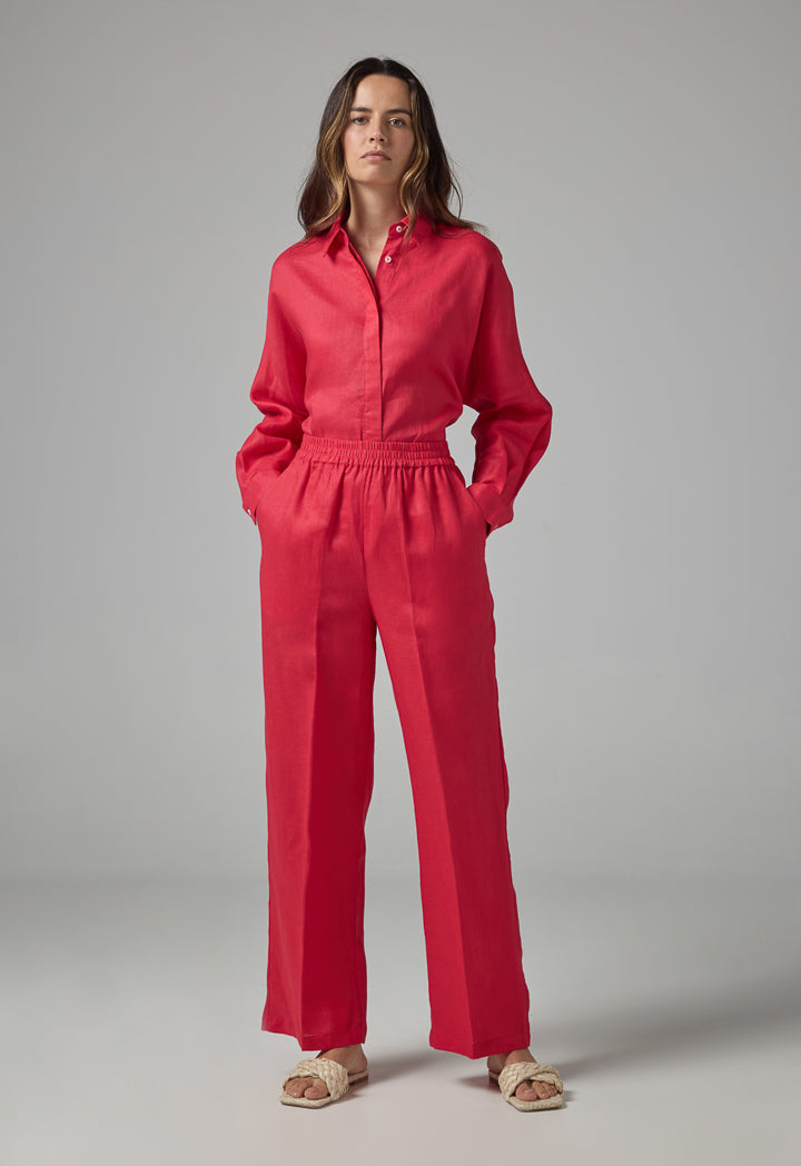 Choice High-Waist Straight-Cut Basic Trousers Red