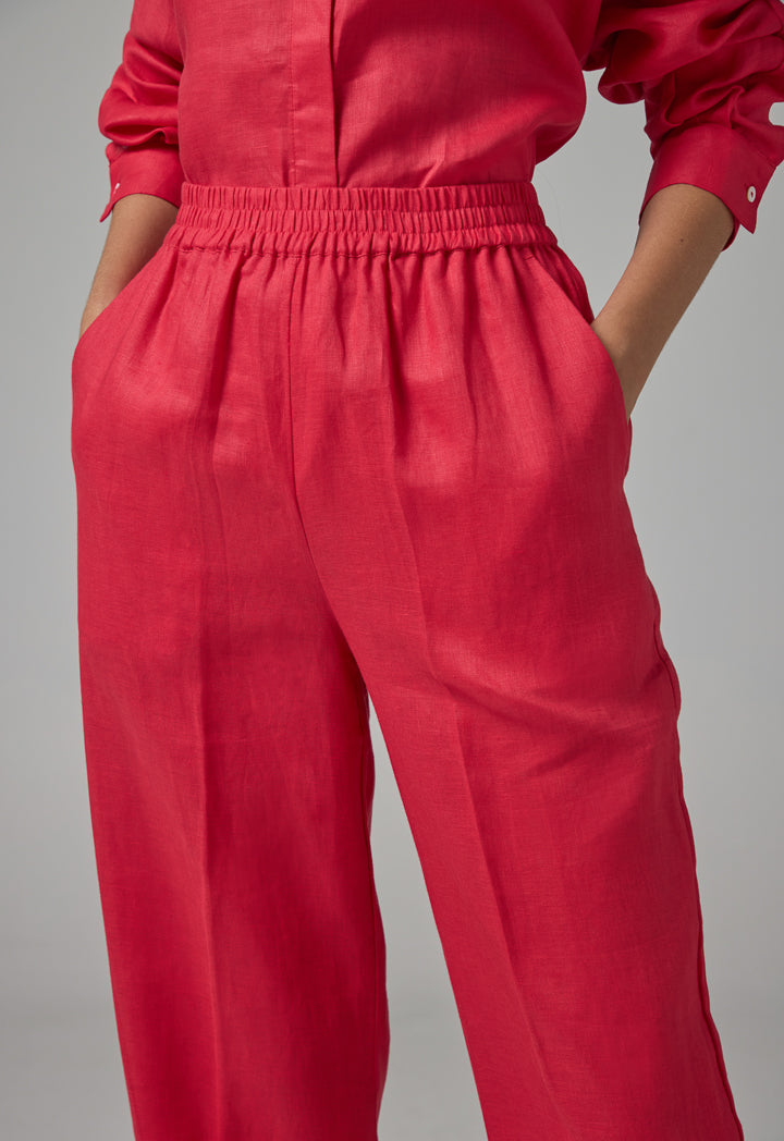 Choice High-Waist Straight-Cut Basic Trousers Red