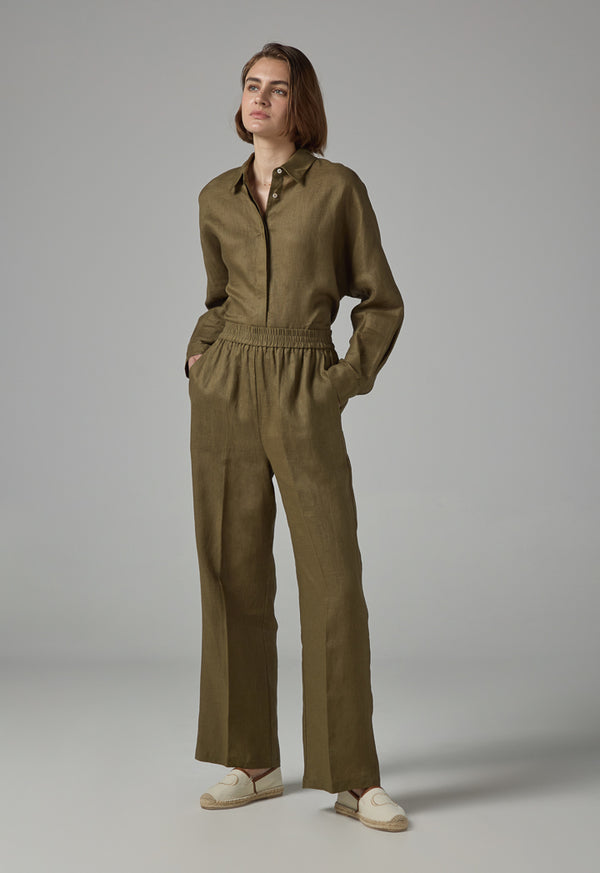 Choice High-Waist Straight-Cut Basic Trousers Khaki