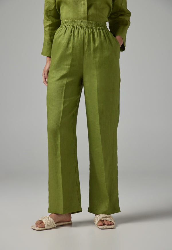 Choice High-Waist Straight-Cut Basic Trousers Green