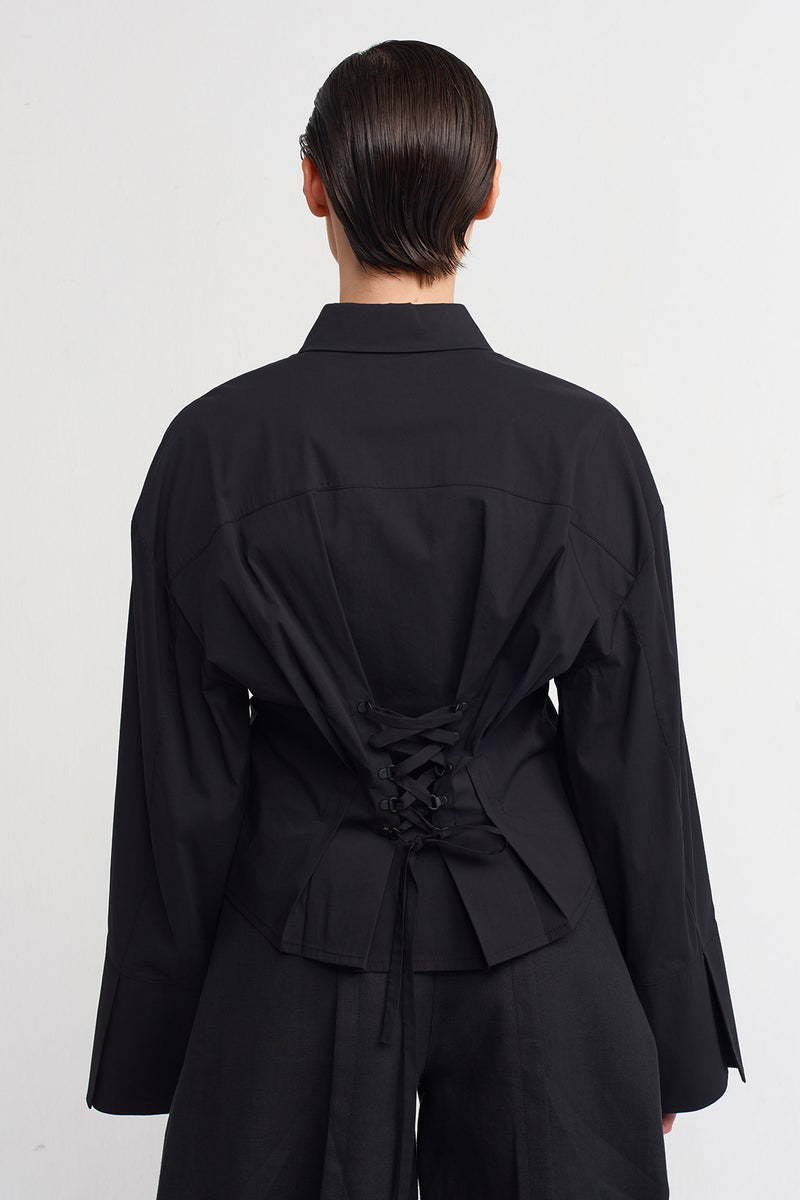 Nu Back Tie Detailed Corset Shirt Black