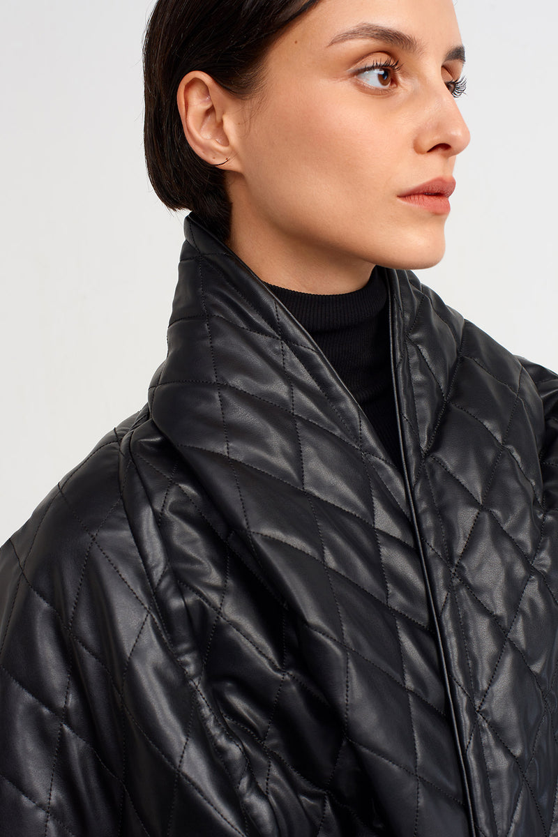 Nu Short Quilted Wrap Coat Black