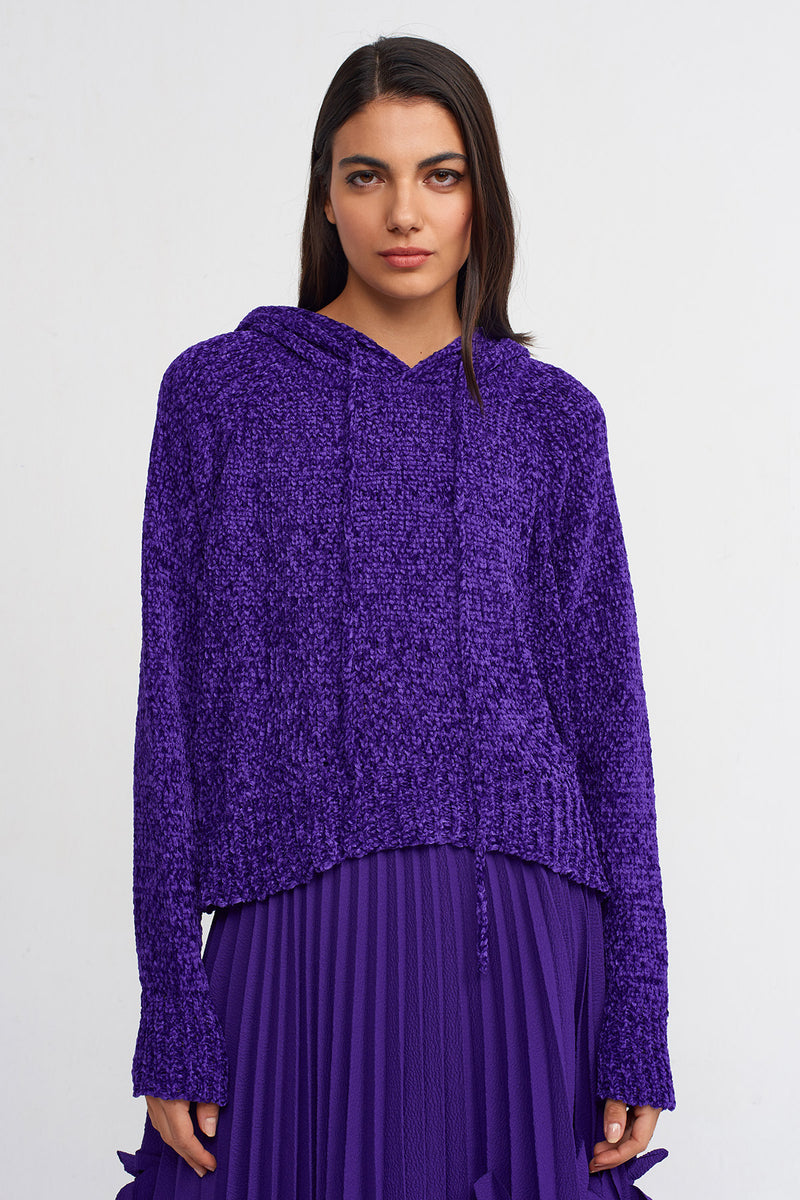 Nu Hooded Chenille Sweater Purple