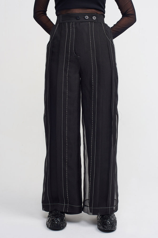 Nu Contrast Stitched Tulle Trousers Natural/Black