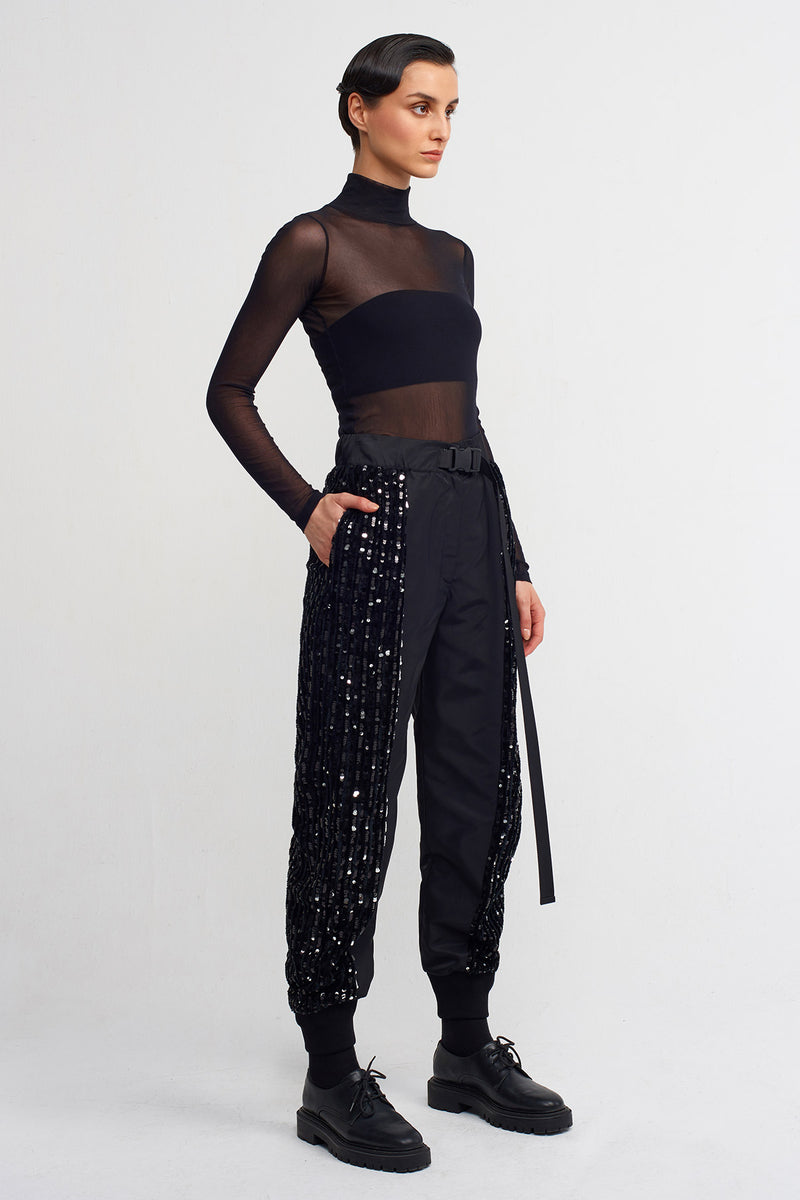 Nu Sequin Side Jogger Trousers Black