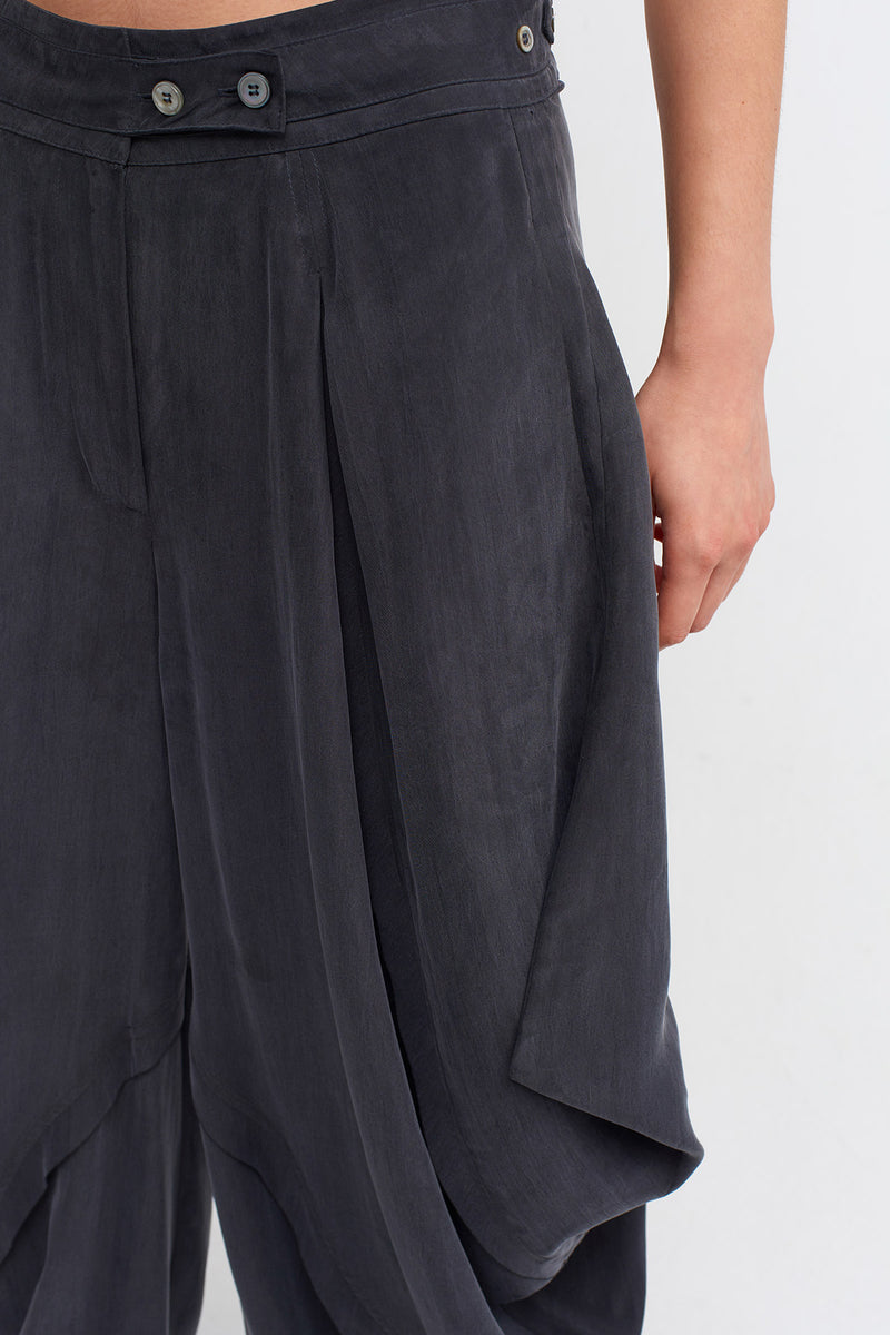 Nu Silk Trousers With Draped Sides Dark Grey