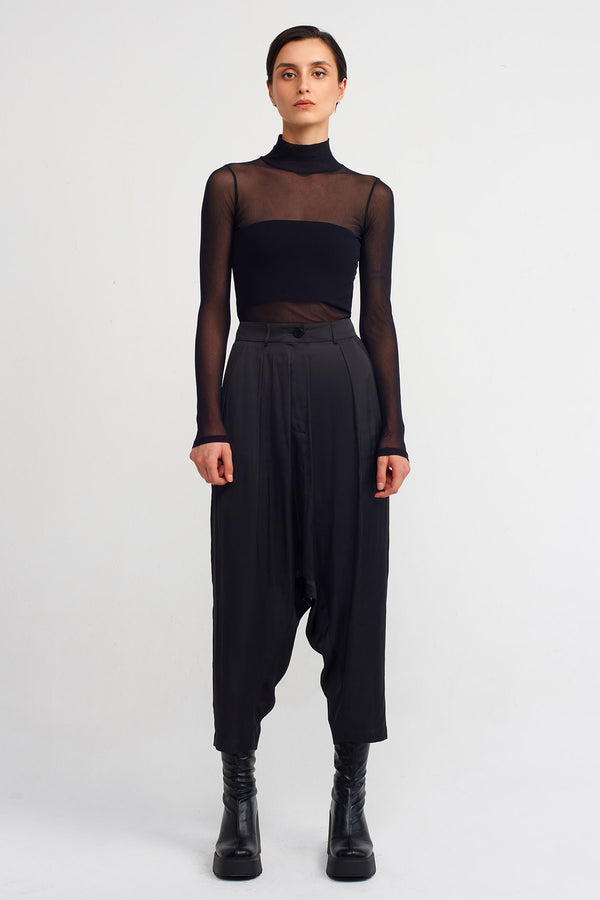 Nu Pleated Satin Trousers Black