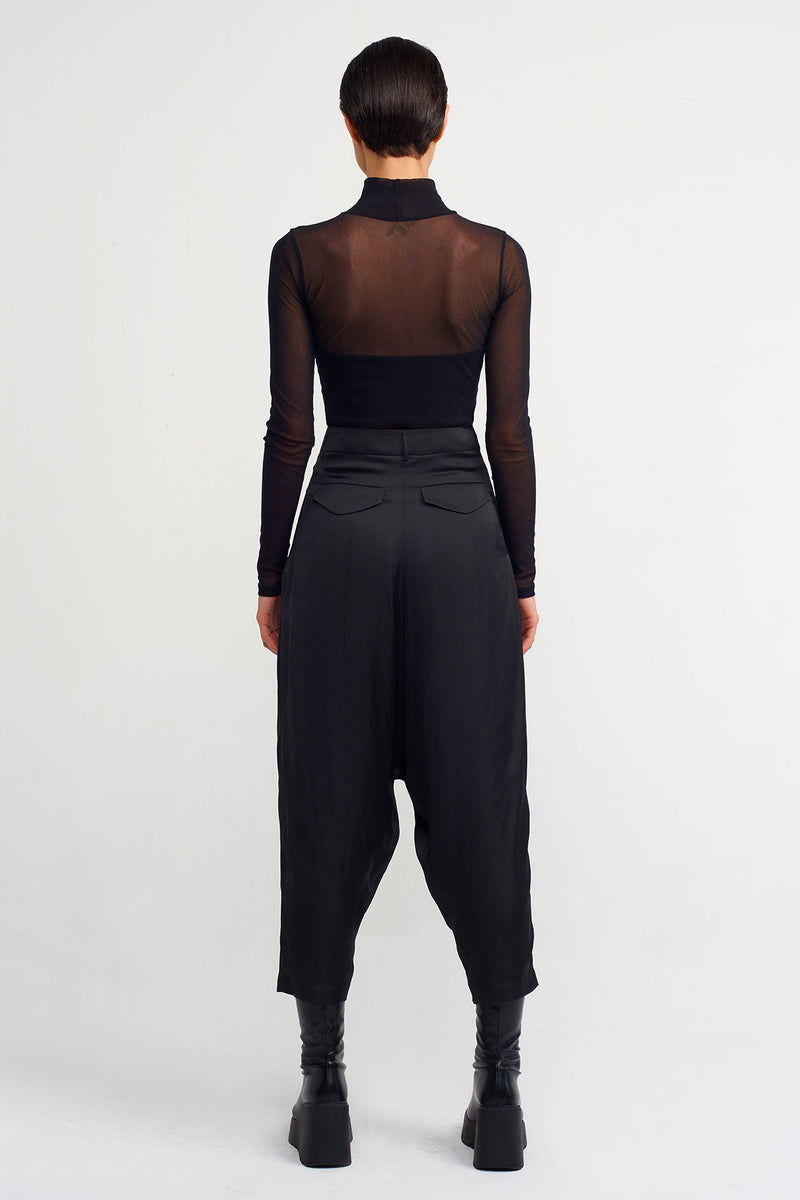 Nu Pleated Satin Trousers Black