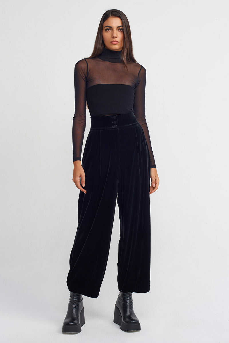 Nu Velvet High-Waisted Stylish Trousers Black