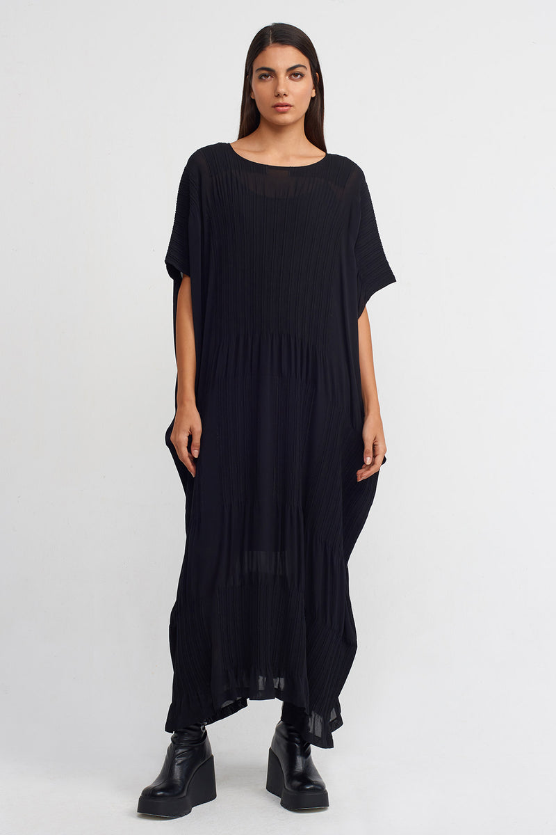 Nu Jacquard Pleated Maxi Dress Black