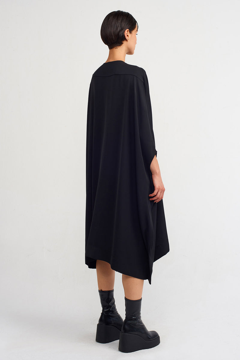 Nu Embroidered V-Neck Kaftan Dress Black