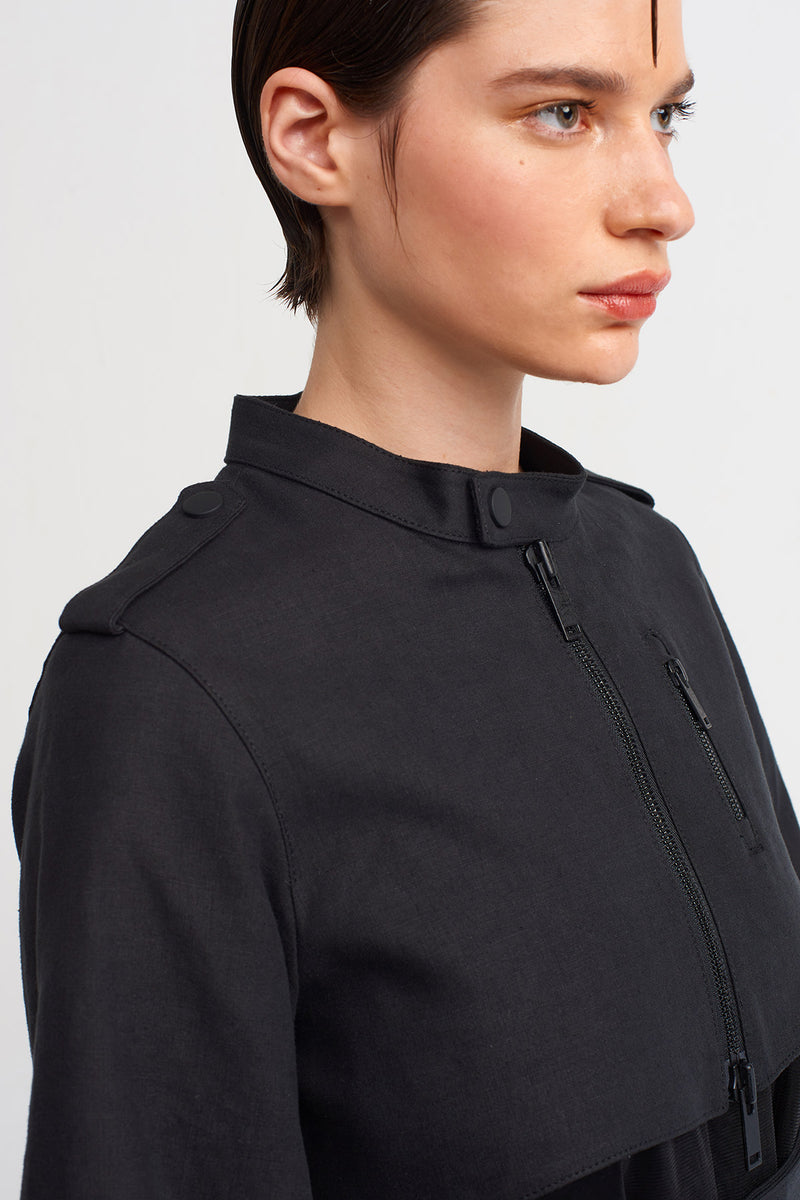 Nu Belt Detailed Crop Jacket Black